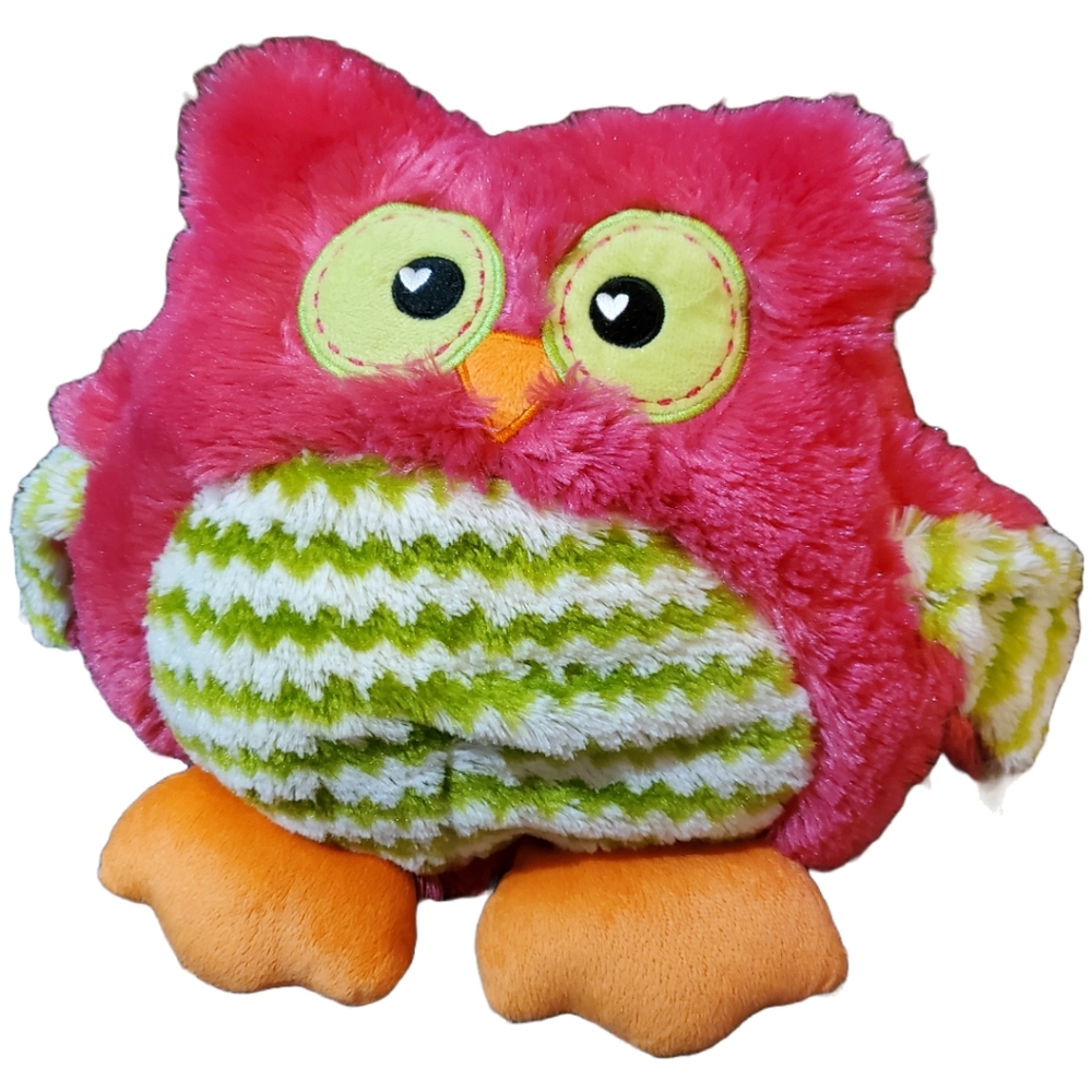 Pink Owl Pillow Plush with Green and White Chevron Stripes